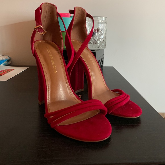 Lulus Shoes - Red strappy block toe heels